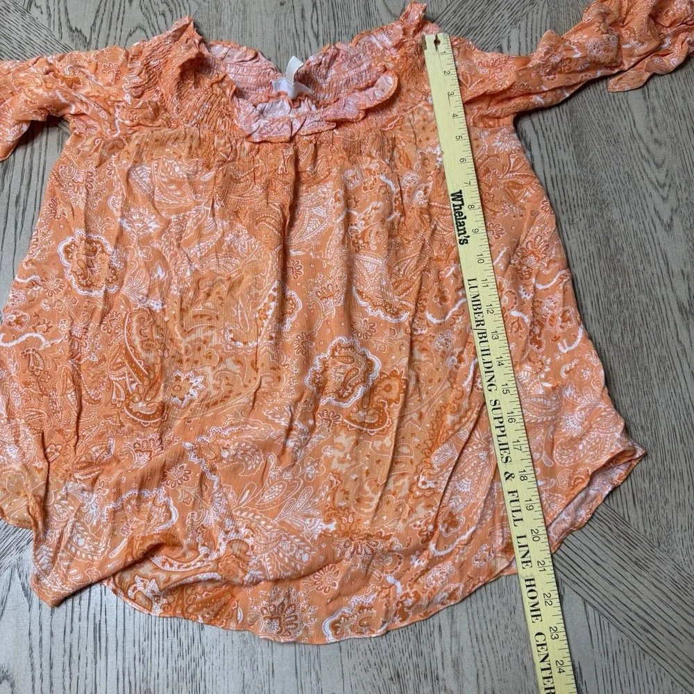 Michael Kors Large Orange Paisley Off The Shoulder Blouse Peasant Top‎